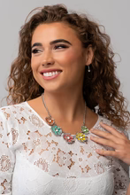 PLAYFUL POSIES - MULTI COLOR FLOWER RHINESTONE PETAL SILVER SHORT NECKLACE - PAPARAZZI JULY 2023