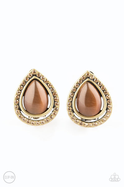 Noteworthy Shimmer - Brass Paparazzi Clip-On Earrings