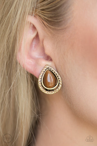 Noteworthy Shimmer - Brass Paparazzi Clip-On Earrings