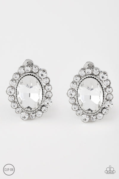 Hold Court - White Paparazzi Clip-On Earrings