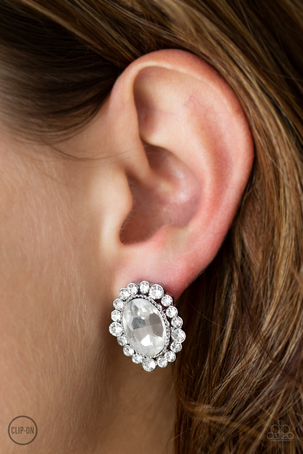 Hold Court - White Paparazzi Clip-On Earrings