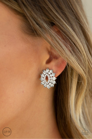 Brighten The Moment - White Paparazzi Clip-On Earrings