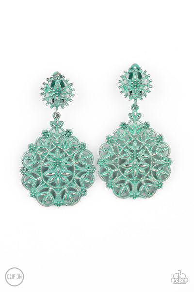 Blissfully Boho - Green Paparazzi Clip-On Earrings