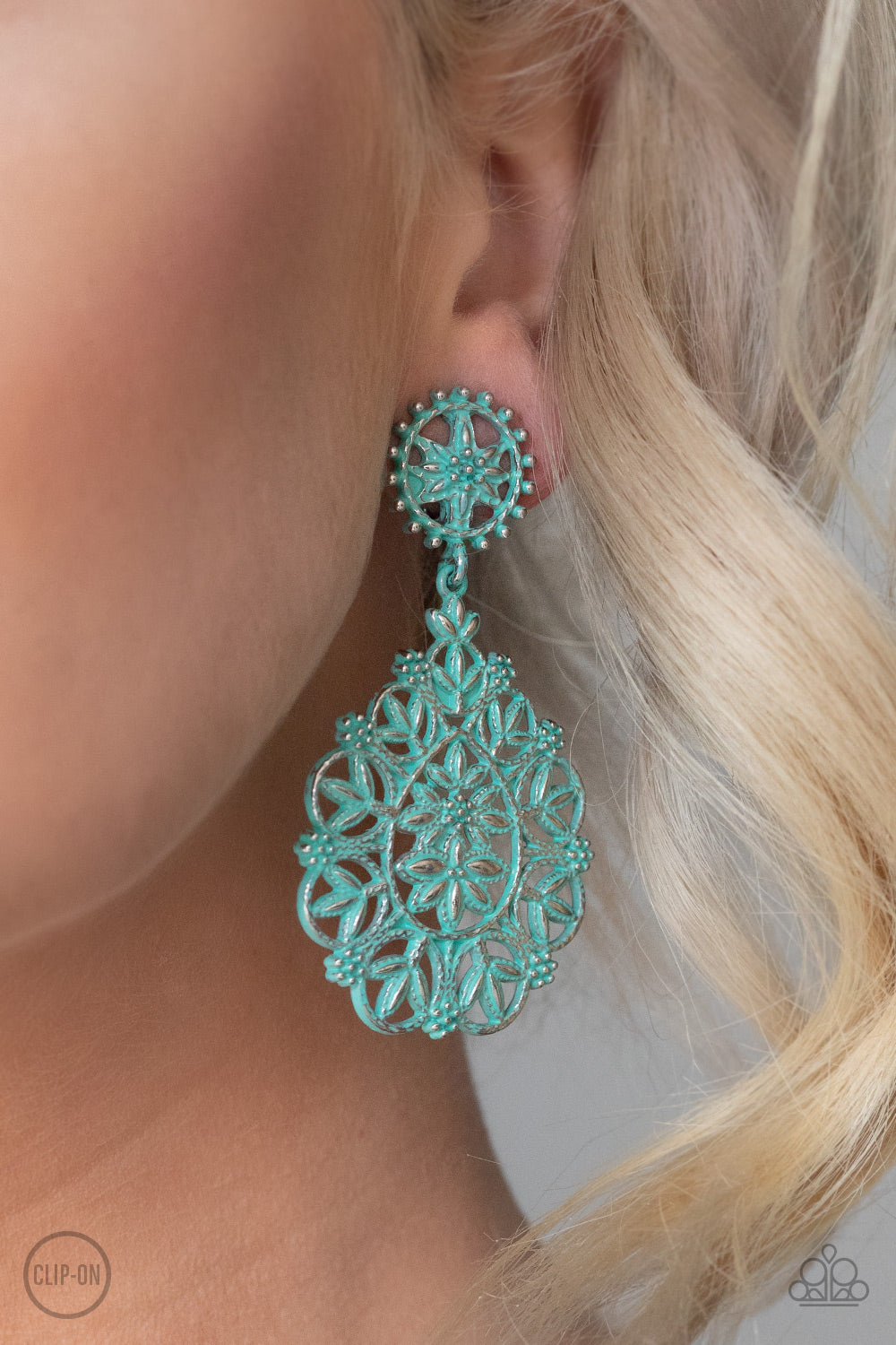 Blissfully Boho - Green Paparazzi Clip-On Earrings