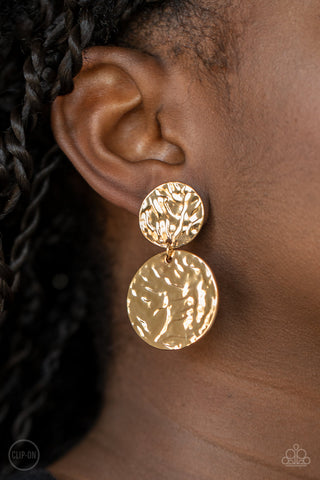 Relic Ripple - Gold Paparazzi Clip-On Earrings