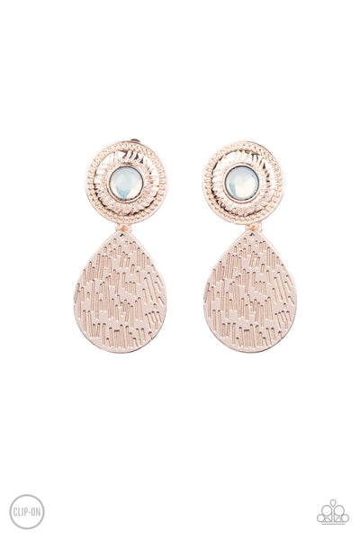 Emblazoned Edge - Rose Gold Paparazzi Clip-On Earrings