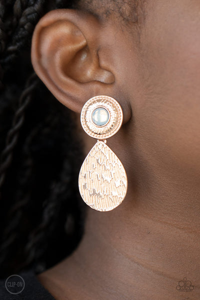 Emblazoned Edge - Rose Gold Paparazzi Clip-On Earrings