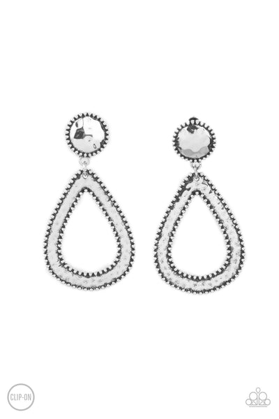 Beyond The Borders - Silver Clip-On Earrings Paparazzi