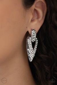 Blinged Out Buckles - White Paparazzi Clip-On Earrings