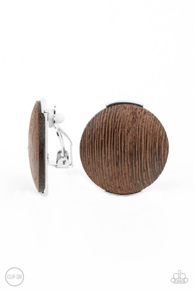 WOODWORK It - Brown Paparazzi Clip-On Earrings