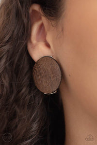 WOODWORK It - Brown Paparazzi Clip-On Earrings