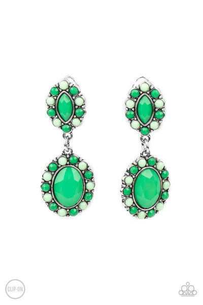 Positively Pampered  Clip-On Earrings Green Paparazzi