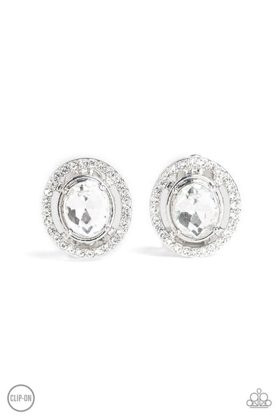 Cost A Fortune  Clip-On Earrings White Paparazzi