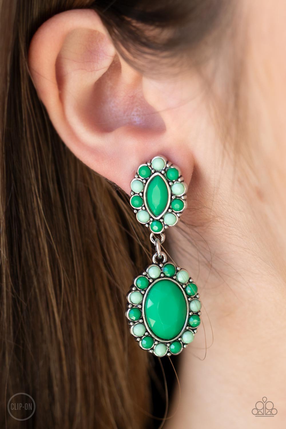 Positively Pampered  Clip-On Earrings Green Paparazzi