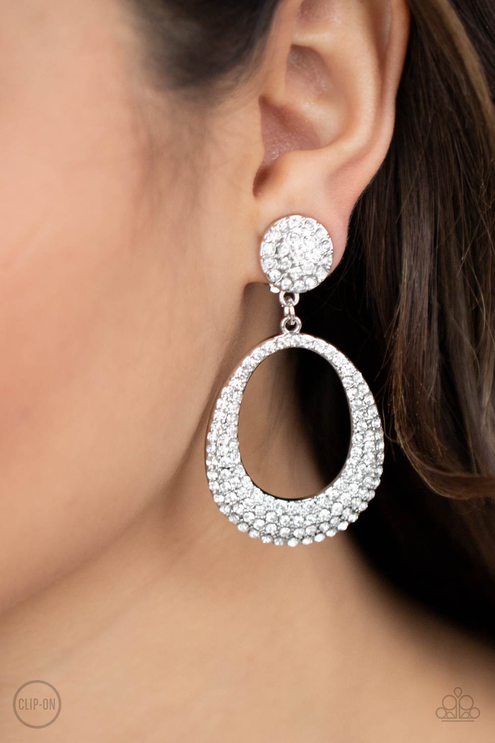 Sophisticated Smolder Clip-On Earrings - White Paparazzi